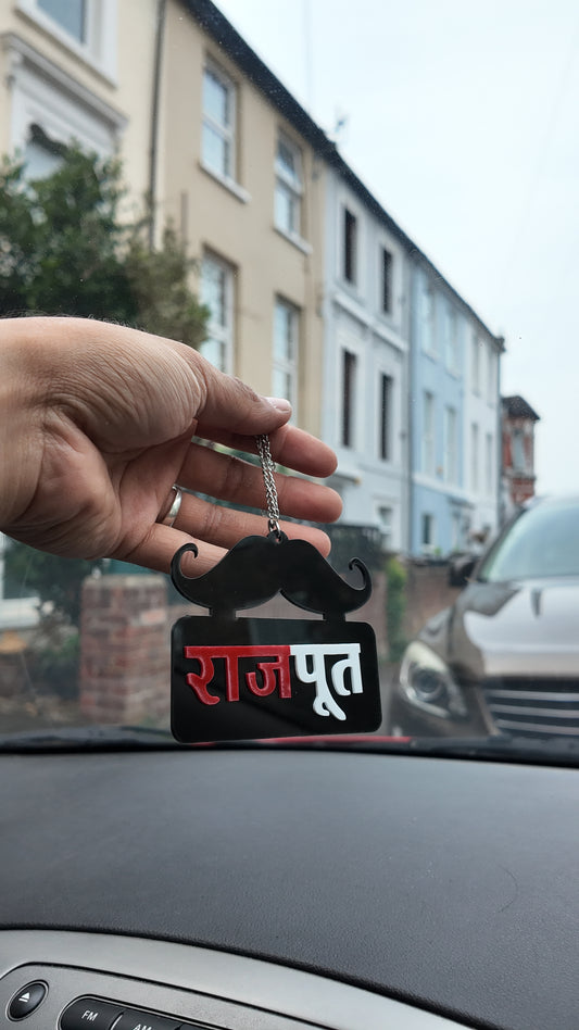 राजपूत (Rajput)Stylish Car Hanging with Moustache Design – Premium Acrylic Accessory
