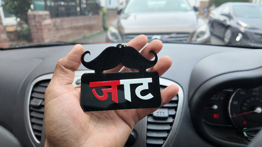 Jaat (जाट) Stylish Car Hanging with Moustache Design – Premium Acrylic Accessory
