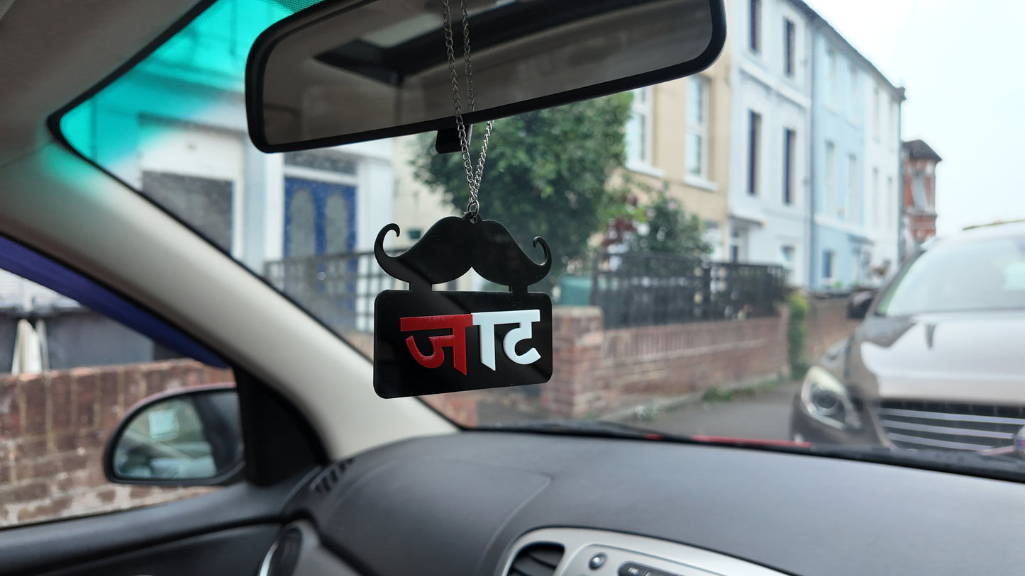 Jaat (जाट) Stylish Car Hanging with Moustache Design – Premium Acrylic Accessory