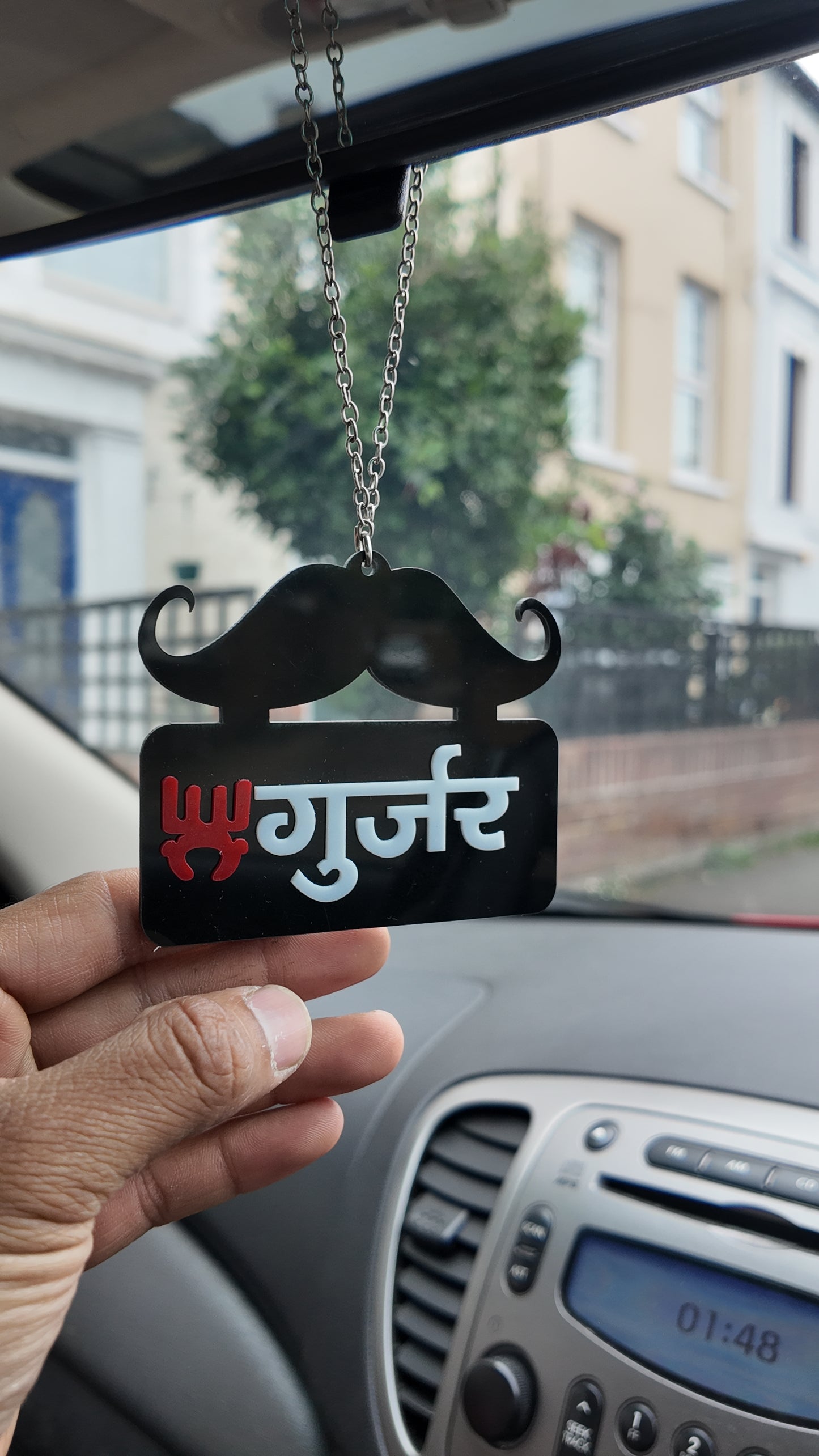 गुर्जर (Gurjar) Stylish Car Hanging with Moustache Design – Premium Acrylic Accessory