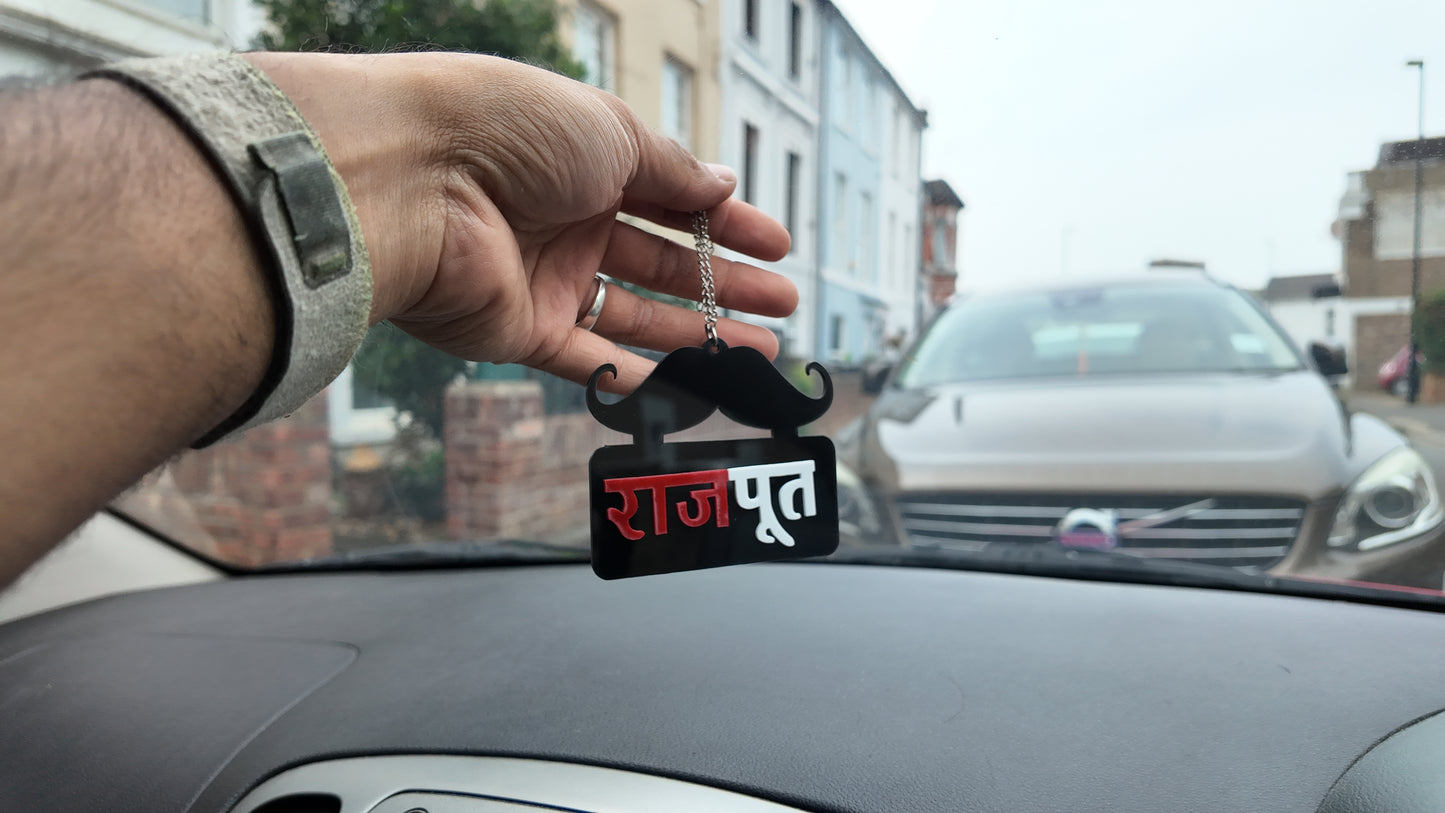 राजपूत (Rajput)Stylish Car Hanging with Moustache Design – Premium Acrylic Accessory