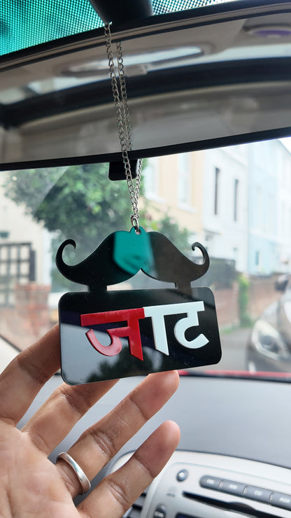 Jaat (जाट) Stylish Car Hanging with Moustache Design – Premium Acrylic Accessory